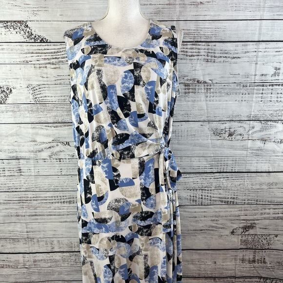 Christopher & Banks Dress size Large Black Blue Slinky Stretch Straight Knee - Picture 2 of 11